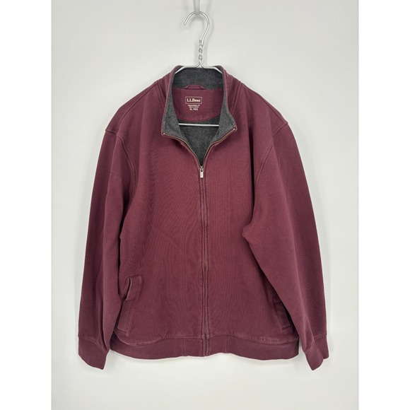 L.L. Bean Jacket XL Maroon Fleece Lined Full Zip Pockets Mock Neck - Picture 1 of 10